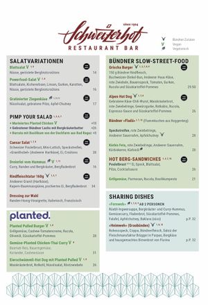 Menu from their bar/bistro (September 2021) at Hotel Schweizerhof Lenzerheide in Lenzerheide