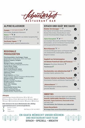 Menu from their bar/bistro (September 2021) at Hotel Schweizerhof Lenzerheide in Lenzerheide