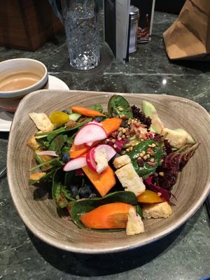 Superfood Salat & Cappuccino mit Sojamilch at Hotel Schweizerhof Lenzerheide in Lenzerheide