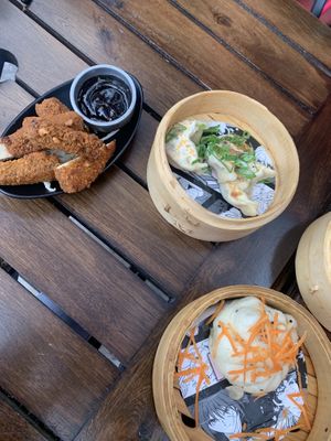 fried tofu, vegetal dumplings and tofu bao at KOI Beer & Dumplings in Buenos Aires