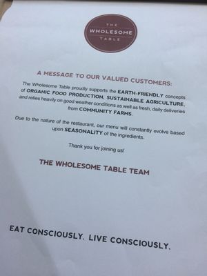 ethical statement at The Wholesome Table in Metro Manila