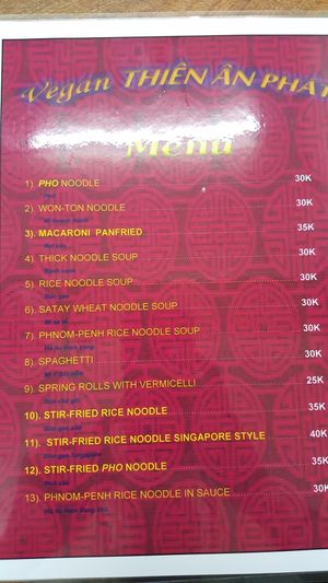 menu with English at Thien An Phat in Ho Chi Minh City