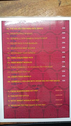 menu with English at Thien An Phat in Ho Chi Minh City