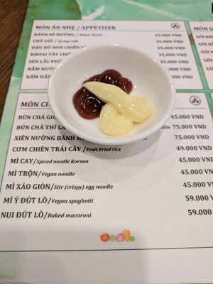 Egg noodles, and what looks like mayonnaise at Metta Vegetarian in Ho Chi Minh City