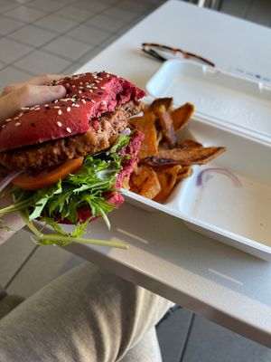 Oliver’s vegan burger. A little bland but it’s nice   at Oliver's Real Food in Goulburn