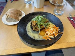 Daily offer. Stuffed portobello. Excellent choice for €6. Free bread and tap water.  at Trickster Tihane in Tartu