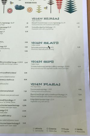 Vegan menu  at Trickster Tihane in Tartu