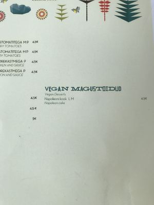 Vegan menu  at Trickster Tihane in Tartu