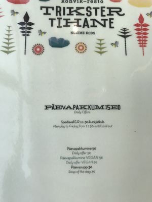 Vegan menu  at Trickster Tihane in Tartu