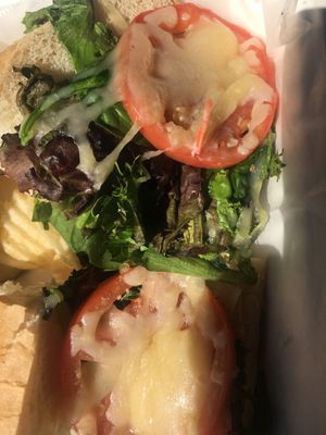 Tomato, pesto, fresh mozzarella???? Really???? at Blue Moon Cafe in Boothbay Harbor