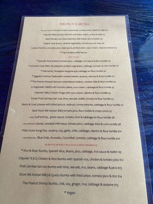 Menu at Birdrock Taco Shack in Bradenton