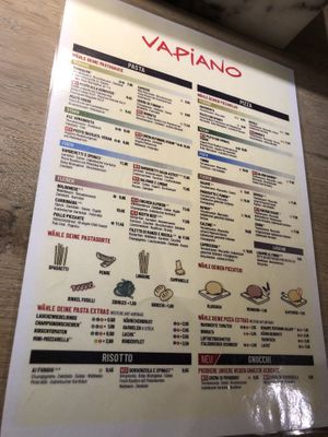 Menu  at Vapiano in Dresden