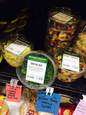 Prepared vegan salads to go. at Natures Market in Holland