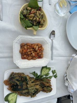 Olive salad, white beans and tempura spinach  at Saki in Dalyan