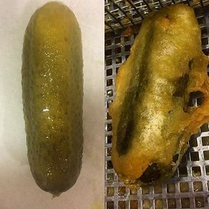 The Before and After!
"Battered Gherkin"
 at Walmer Fish & Chips in Deal