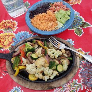 Vegan gluten-free fajitas. The best ever. at Milagros Latin Kitchen in Redwood City