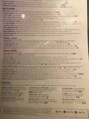 Bottom of the menu at Milagros Latin Kitchen in Redwood City