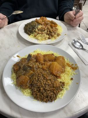 This was our 3 curries + rice deal. I got bombay potatoes, a lentil daal and I think the last one was aubergine. at Little Aladdin in Manchester