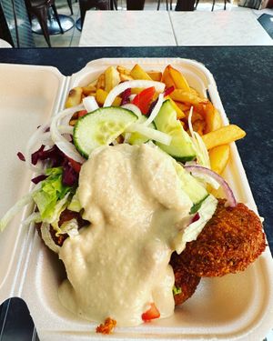 Delicious falafel with chips and hummus on offer all day  at Little Aladdin in Manchester