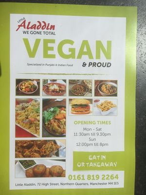 Aladdin's menu front  at Little Aladdin in Manchester