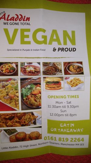 Menu sheet at Little Aladdin in Manchester