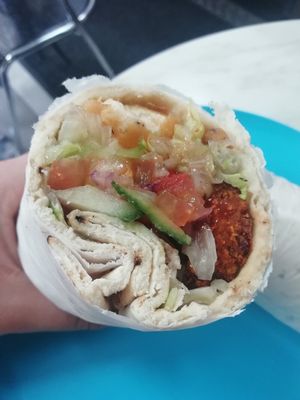 Tofu and falafel on naan at Little Aladdin in Manchester