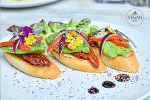 Baguette with avocado and dried tomato at Vegan Point in Ibiza
