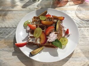 Waffles and vegan cream at Vegan Point in Ibiza