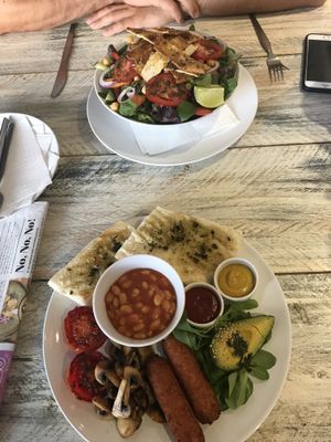 Tofu salad and English breakfast  at Vegan Point in Ibiza