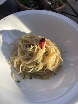 peperonchino pasta idk how to spell it  at Cafe La Boheme - Shinjuku-Gyoen in Tokyo
