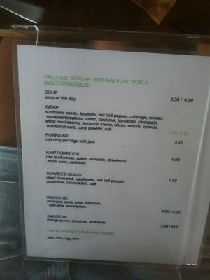 The menu at Toormoor Kohvik/Galerii in Tallinn