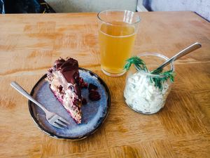 Kräsupea cake, lemonade and potato salad at Toormoor Kohvik/Galerii in Tallinn