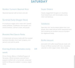 Saturday menu at Radha Govinda's Buffet in Denver