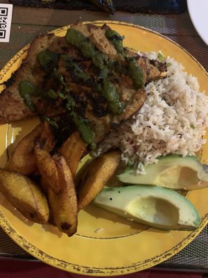 Lentil steak & fried plantains  at Andino Gastrobar in Malaga