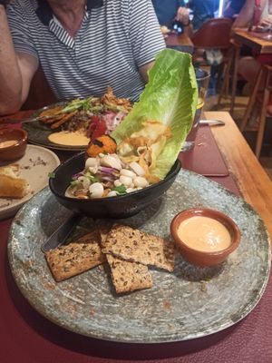 Heart of palm ceviche. And the sauce, omg so good. at Andino Gastrobar in Malaga