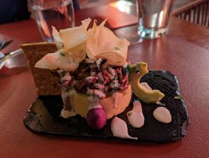 Causa limena peruana (setas) at Andino Gastrobar in Malaga