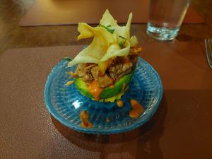 Palta rellena chilena / stuffed avo with jackfruit at Andino Gastrobar in Malaga