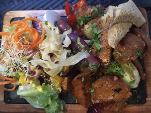 soyrizo scewers clearly labeled as vegan! at Andino Gastrobar in Malaga