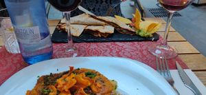 Tofu and mushroom quesadillas with nachos and guacamole.  Truly delicious at Andino Gastrobar in Malaga
