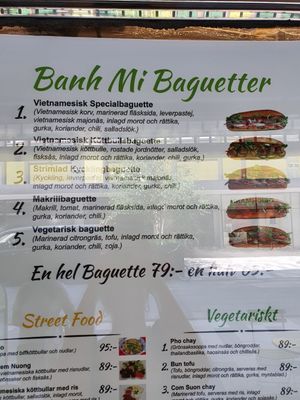 Menu baguettes at Banh Mi Street Food in Eskilstuna