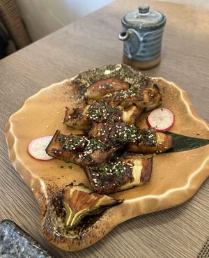 Nasu Dengaku (berenjena glaseada con crema de miso)  at Yoshi - Sushi & More in Madrid