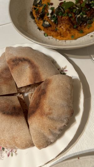 Squash purée, tahini and pita bread  at abcV in New York City
