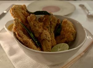 Cornmeal crusted maitake and king oyster mushroom  at abcV in New York City