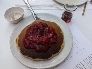 Semolina pancake with hazelnut butter at abcV in New York City