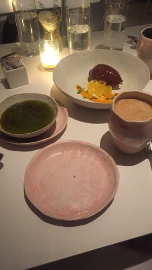 Vegan matcha latte and dessert  at abcV in New York City
