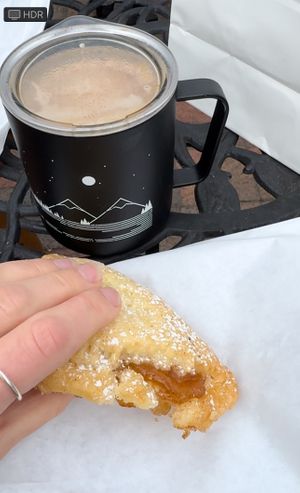 Latte with Pumpkin Spice Oat Milk (my own mug) and Apple Turnover   at 2B Whole Gluten Free Bakery in Alpharetta