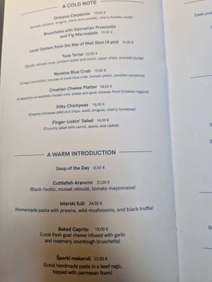 Menu page 1 at Marco Polo in Dubrovnik