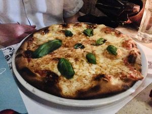 Vegetarian pizza at Ombra Restaurant in Kotor