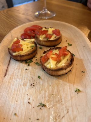 bruschetta with vegan cheese  at Ombra Restaurant in Kotor