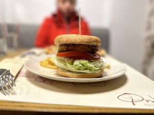 Vegan burgerr  at Ombra Restaurant in Kotor